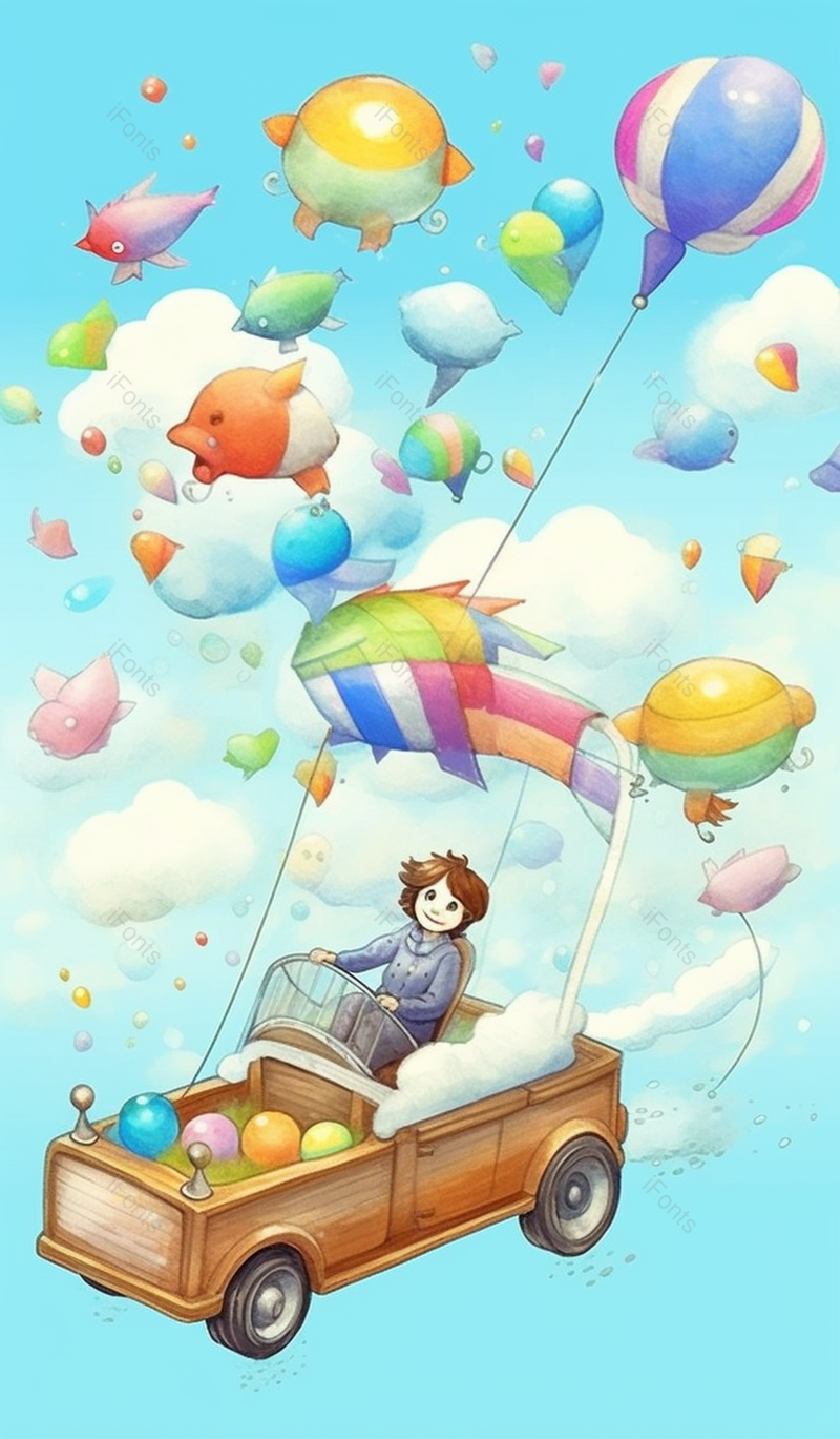 热气球风筝一个人儿童小孩欢乐出行工具飞行工具创意插画,插画/手绘图,插画/手绘图库,插画/手绘图下载,插画/手绘